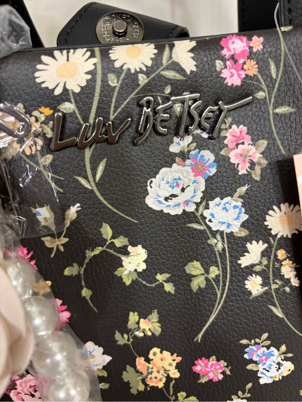 Betsey Johnson black floral satchel crossbody NWT - Picture 8 of 9